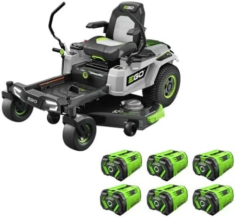EGO Power+ Electric Riding Lawn Mower, 52″ Deck with Zero Turn Radius, Includes (6) 56V 12.0Ah Batteries and Chargers – ZT5207L