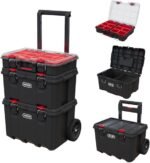 Keter Stack-n-Roll Modular Tools Organizer for Garage Storage and DIY, 3 Piece Resin Rolling Tool Box System for Small Parts, Black - Image 4