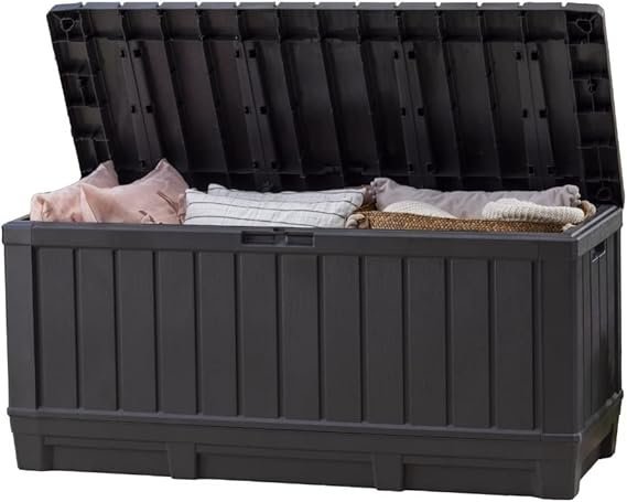 51mcZ9-i5hL._AC_SX569_.jpg Keter Kentwood 92 Gallon Resin Deck Box-Organization and Storage for Patio Furniture Outdoor Cushions, Throw Pillows, Garden Tools and Pool Floats, Dark Grey - Image 1