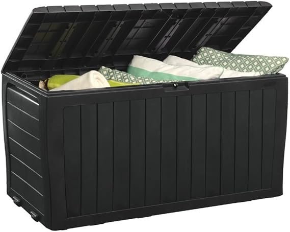 51yp2BksCL._AC_SX569_.jpg Keter Marvel Plus 71 Gallon Resin Deck Box-Organization and Storage for Patio Furniture Outdoor Cushions, Throw Pillows, Garden Tools and Pool Toys, Dark Grey - Image 1