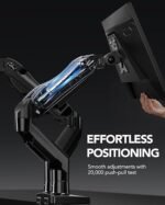 HUANUO FlowLift Dual Monitor Stand, Fully Adjustable Gaming Monitor Desk Mount for 13–32″ Computer Screens, Full Motion VESA 75×75/100×100 with C-Clamp & Grommet Base, Each Arm Holds 4.4 to 19.8 lbs - Image 2