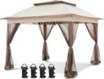 COOS BAY 11×11 Pop Up Gazebo with Mesh Netting, Instant Outdoor Canopy Tent, Water Resistant Shelter with UPF 50+ UV Protection, 121 Sq Ft Coverage, Beige