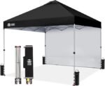 CROWN SHADES 10×10 Pop Up Canopy with 1 Side Wall – Beach Tent with One Push Setup – Outdoor Sun Shade for Events, Parties, Camping – Gazebo with STO-N-Go Cover Bag (Black)