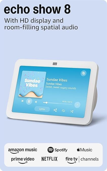 Amazon Echo Show 8, With Spatial Audio, Smart Home Hub, ideal for open living spaces, Designed for Alexa+, Glacier White