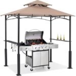 ABCCANOPY 8×5 Grill Gazebo – Outdoor BBQ Canopy Shelter with Led Light for Patio Backyard Grilling (Khaki)