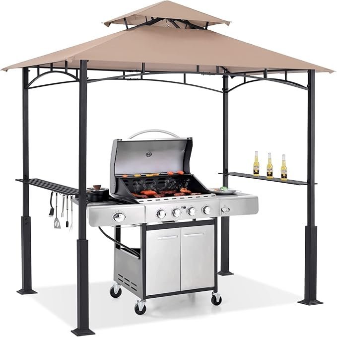 61kzMEJTkjL._AC_SX679_.jpg ABCCANOPY 8×5 Grill Gazebo – Outdoor BBQ Canopy Shelter with Led Light for Patio Backyard Grilling (Khaki) - Image 1