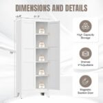 Yizosh Metal Pantry Cabinet, 75″ Kitchen Pantry with 2 Door and 4 Adjustable Shelves,White Metal Pantry Storage Cabinet,Cupboard for Kitchen,Dining Room,Living Room and Bathroom - Image 4