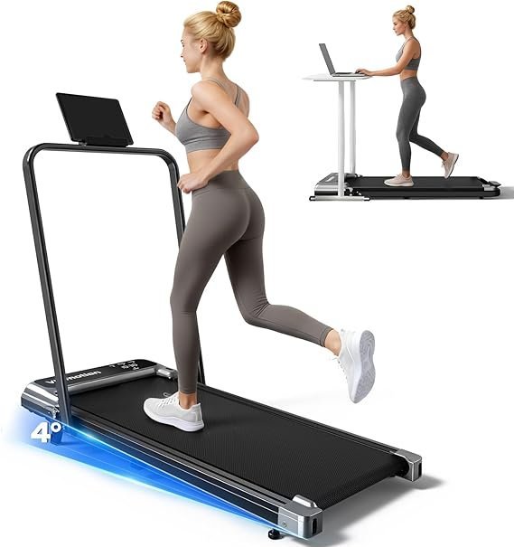 61pOLbHI7qL._AC_SX569_.jpg Walking Pad Treadmill with Handle Bar and Adjustable Incline, Compact Portable Treadmills for Home Office, 2.5HP Quiet Anti-Slip Under Desk Treadmills, 0.6-3.8 MPH Remote Speed Control, 265 LBS - Image 1