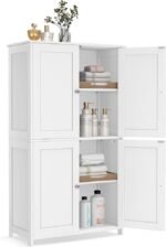 VASAGLE Floor Storage Cabinet, Shaker Cabinet with 2 Adjustable Shelves, 4 Doors, Tall Freestanding Organizer Unit, for Kitchen Bathroom Living Room, Cloud White UBBC553WH01S