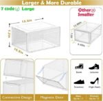 12 Pack Clear Shoe Storage Organizer with Magnetic Door,Stackable Plastic Shoe Boxes for Sneakers,Boots,and Heels,Space-Saving Foldable Shoe Rack for Closet,Durable Shoe Cabinet Organizer,White - Image 3