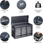 Winado 24″ Portable Metal Tool Box, 5 Drawers Toolbox with Top Storage Tray, Carry Handle, Ball Bearing Runners, Lockable Tool Chest Cabinet for Garage, Warehouse, Repair Shop & Home, Black - Image 4