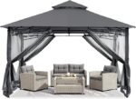 ABCCANOPY Gazebos for Patios 10×10 – Outdoor Steel Frame Gazebo with Mosquito Netting for Lawn Backyard Garden Deck (Dark Gray)