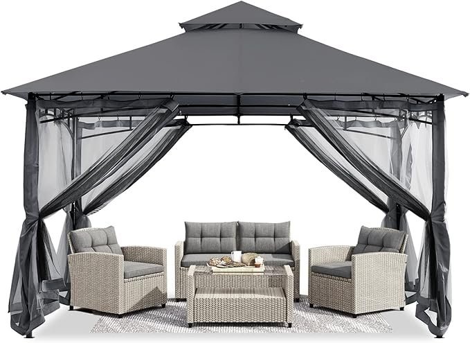 ABCCANOPY Gazebos for Patios 10×10 – Outdoor Steel Frame Gazebo with Mosquito Netting for Lawn Backyard Garden Deck (Dark Gray)