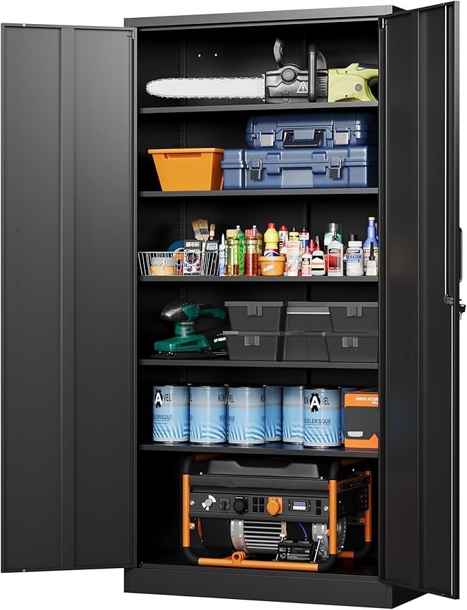 Letaya Metal Garage Storage Cabinets with Lock-72 Tall Tool Organizer Steel Lockers, 5 Adjustable Layers Shelves for Home,Office,Warehouse,Garage,(Black-72“) | with Lock, 72 Tall, Tool Organizer