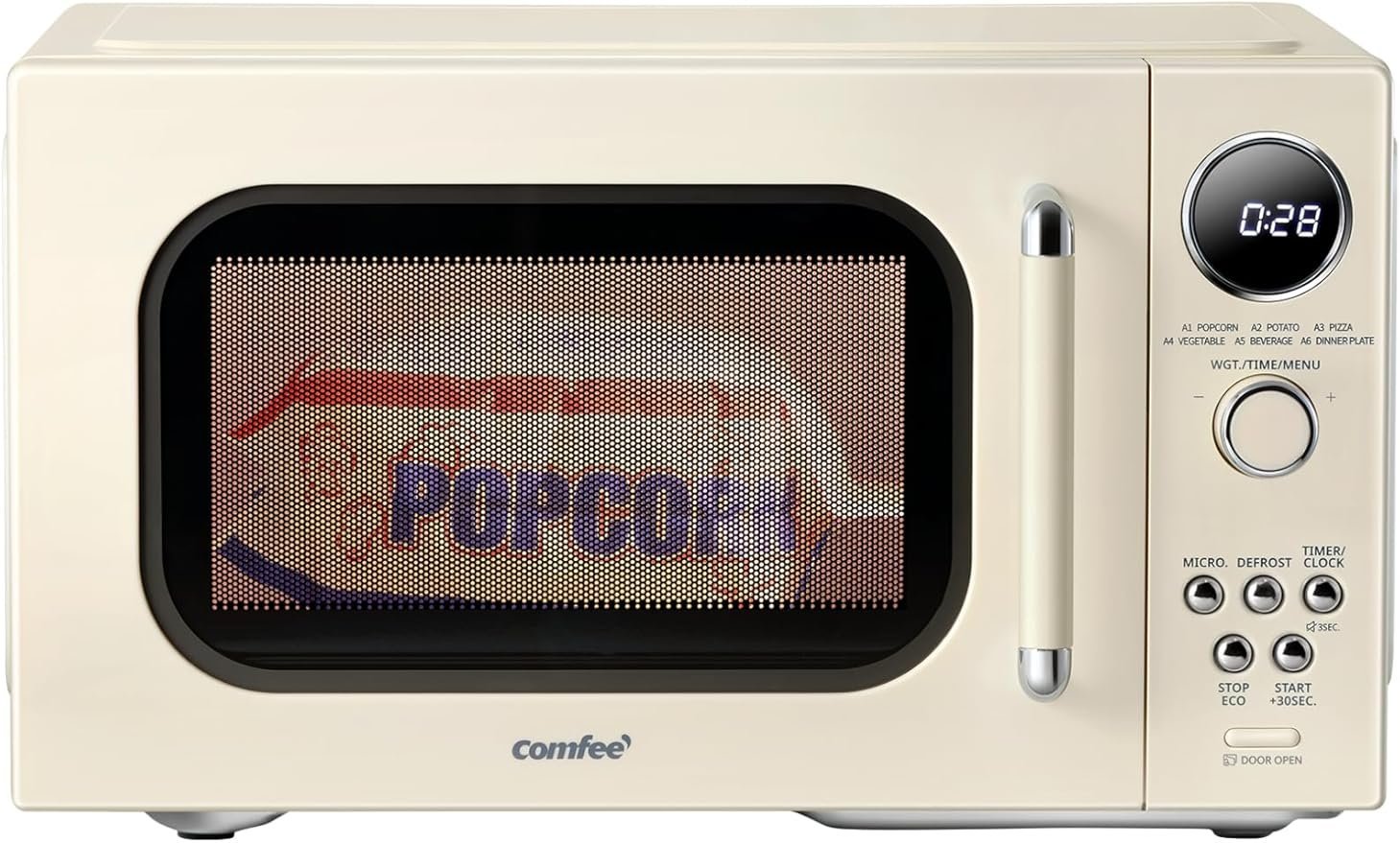 COMFEE’ Retro Microwave Oven, Small Microwave with 6 Auto Menus, 0.9 cu.ft Countertop Compact Microwave with Multi-stage Cooking, Mute Function, LED digital, Apricot/900W, CMO-MMP02AA(AT)