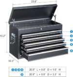 Winado 24″ Portable Metal Tool Box, 5 Drawers Toolbox with Top Storage Tray, Carry Handle, Ball Bearing Runners, Lockable Tool Chest Cabinet for Garage, Warehouse, Repair Shop & Home, Black - Image 2