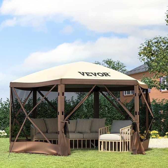 71VK5T7twZL._AC_SX679_.jpg VEVOR Pop Up Gazebo Screen Tent, Pop-Up Instant Gazebo Tents with Mosquito Netting Outdoor Canopy, 6 Sided Sun Shelter 10x10ft with 6 Removable Wind Cloths & 2 Mesh Windows, Pavilion Tent for Patio - Image 1