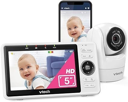 71VQXSA-H7L._SX425_.jpg VTech VM901 Smart WiFi Baby Monitor with 1080p FHD Camera and 5″ HD IPS Display, Free App, Remote Pan Tilt Zoom, Night Vision, Motion Detection Alerts - Image 1