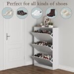 BORNOON Shoe Cabinet with 3 Flip Drawers, Hidden Wood Shoe Cabinet,Freestanding Shoe Storage Cabinet for Entryway Hallway.White. 47.2″ H*31.5″ W*9.45″ D. - Image 3