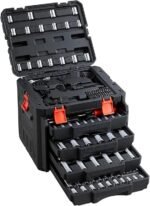 VEVOR Mechanics Tool Set and Socket Set, 1/4″ 3/8″ 1/2″ Drive Deep and Standard Sockets, 450 Pcs SAE and Metric Mechanic Tool Kit with Bits, Combination Wrench, Hex Wrenches, Accessories, Storage Case