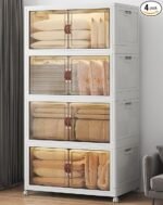UAMFURI Stackable Storage Bins with Lids, 720QT Closet Organizers and Storage with Doors and Wheels, Extra Large Storage Cabinet, Collapsible Plastic Drawers for Bedroom Dorm Office Garage