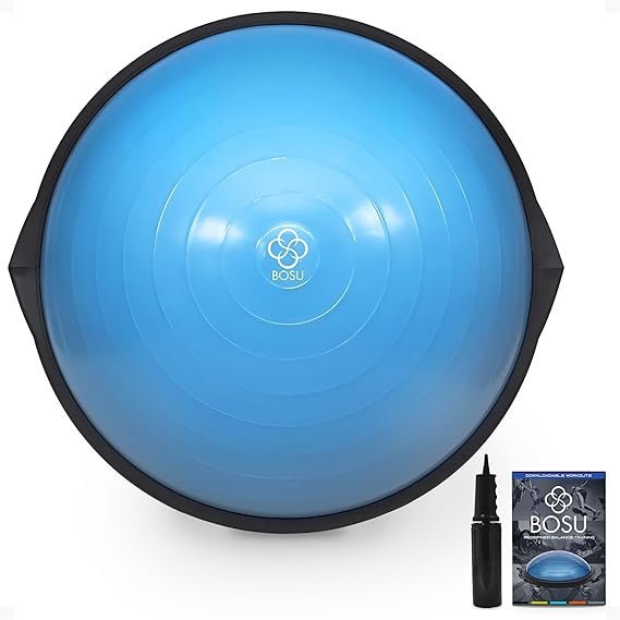Bosu Balance Ball Exercise Trainer, Home Gym Equipment w/Guided Workouts & Pump, 26″ Inflatable Fitness Platform for Strength Training, Standing, Balancing, and Core Workout