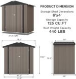 Patiowell 6×4 FT Outdoor Storage Shed, Garden Tool Storage Shed with Sloping Roof and Double Lockable Door, Outdoor Shed for Garden Backyard Patio Lawn, Brown - Image 2