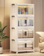 OlarHike 48QT Lockable Storage Bins with Lids – Folding Storage box with Doors and Wheels, Collapsible Plastic Storage Bins for Closets, Stackable Storage Organizer, Storage Containers, 4 Pack Cubes