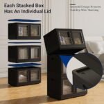 FLEXIMOUNTS 228 QT Stackable Storage Bins With Lids, Collapsible Plastic Storage Bins With Doors and Built-in Wheels For Home Dorm Closet Organizers and Storage, 3 Pack Cubes, Black - Image 2