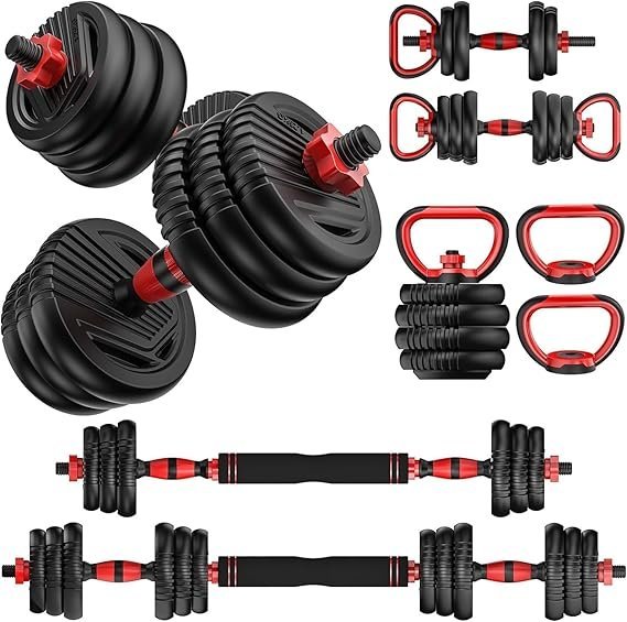 71lLqhkGDvL._AC_SX569_.jpg Adjustable Dumbbells, 20/30/45/70/90lbs Free Weight Set with Connector,5 in1 Dumbbells Set Used as Barbell,Kettlebells,Push up Stand,Fitness Exercises for Home Gym Suitable Men/Women - Image 1