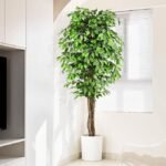 7ft Large Ficus Artificial Trees with Natural Curved Trunks, 84″ Tall Lush Faux Tree for Home Decor Indoor, Green Lifelike Fake Ficus Tree Artificial Plants in Pot（Set of 2） - Image 4