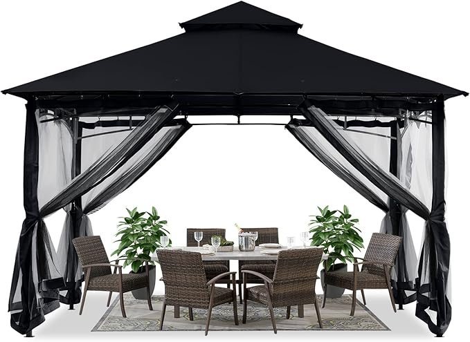 ABCCANOPY Gazebos for Patios 10×12 – Outdoor Steel Frame Gazebo with Mosquito Netting for Lawn Backyard Garden Deck (Black)