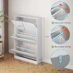 BORNOON Shoe Cabinet with 3 Flip Drawers, Hidden Wood Shoe Cabinet,Freestanding Shoe Storage Cabinet for Entryway Hallway.White. 47.2″ H*31.5″ W*9.45″ D. - Image 5