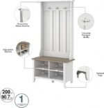 Bush Home Salinas Hall Tree with Shoe Storage Bench in Shiplap Gray and Pure White, Multi-Purpose Home Organizer, Entryway Solution with Seating and Hooks - Image 2