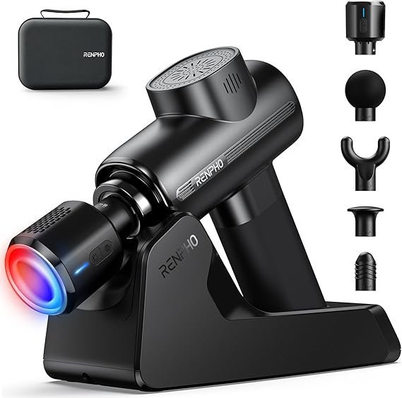 RENPHO Active Thermacool Deluxe Massage Gun Deep Tissue with Charging Stand, Mothers Day Gifts Back Massager with Heat and Cold Head, Percussion Body Muscle Masajeador for Athletes Pain Relief