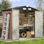 Aoxun 6.2×4 FT Shed Outdoor Storage Shed with Lockable Doors & Slooping Roof Metal Garden Tool Shed for Backyard, Patio, Poolside (Brown)