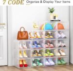 12 Pack Clear Shoe Storage Organizer with Magnetic Door,Stackable Plastic Shoe Boxes for Sneakers,Boots,and Heels,Space-Saving Foldable Shoe Rack for Closet,Durable Shoe Cabinet Organizer,White - Image 3