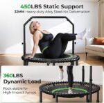 BCAN BT2 450/550LBS Mini Rebounder Trampoline for Adults with Bar, Fitness Trampoline with Bungees, Adjustable Handle, Stable & Quiet, Indoor Outdoor, Whole-Body Workout & Relaxation at Home-40IN/48IN - Image 2