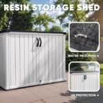 Devoko Outdoor Storage Cabinet 26 Cu Ft with Lockable Doors, Horizontal Storage Shed Waterproof Patio Tools Storage Box for Sofa Cushions, Gardening Tools and Accessories (White)