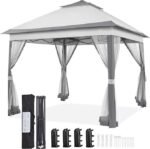 Yaheetech 11×11 Pop Up Gazebo Outdoor Canopy Shelter, Instant Patio Gazebo Sun Shade Canopy Tent with 4 Sandbags, 2 Tiers Roof & Mesh Netting for Lawn, Garden, Backyard & Deck, Gray