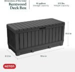 Keter Kentwood 92 Gallon Resin Deck Box-Organization and Storage for Patio Furniture Outdoor Cushions, Throw Pillows, Garden Tools and Pool Floats, Dark Grey - Image 3