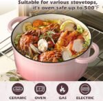 Umite Chef 5QT Enameled Cast Iron Dutch Oven Pot with Lid, Heavy-Duty Cookware for Bread Baking, Braising, Stews, Roasting, Wedding Registry Ideas & Gifts (Pink) - Image 2