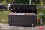 Keter Kentwood 92 Gallon Resin Deck Box-Organization and Storage for Patio Furniture Outdoor Cushions, Throw Pillows, Garden Tools and Pool Floats, Dark Grey - Image 2