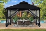 ABCCANOPY Gazebos for Patios 10×12 – Outdoor Steel Frame Gazebo with Mosquito Netting for Lawn Backyard Garden Deck (Black) - Image 4