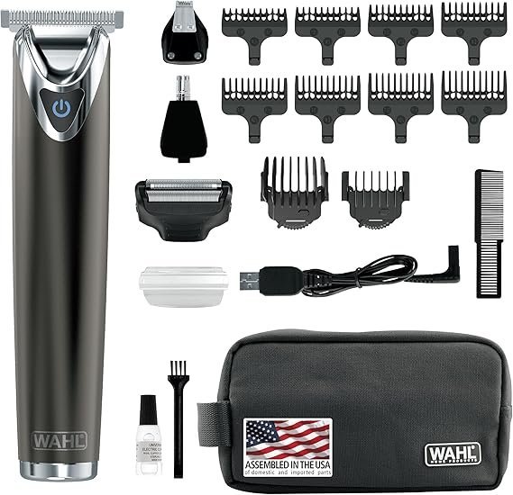 WAHL USA Stainless Steel Lithium Ion 2.0+ Slate Beard Trimmer for Men – Electric Shaver, Nose Ear Trimmer, Rechargeable All in One Men’s Grooming Kit – Model 9864