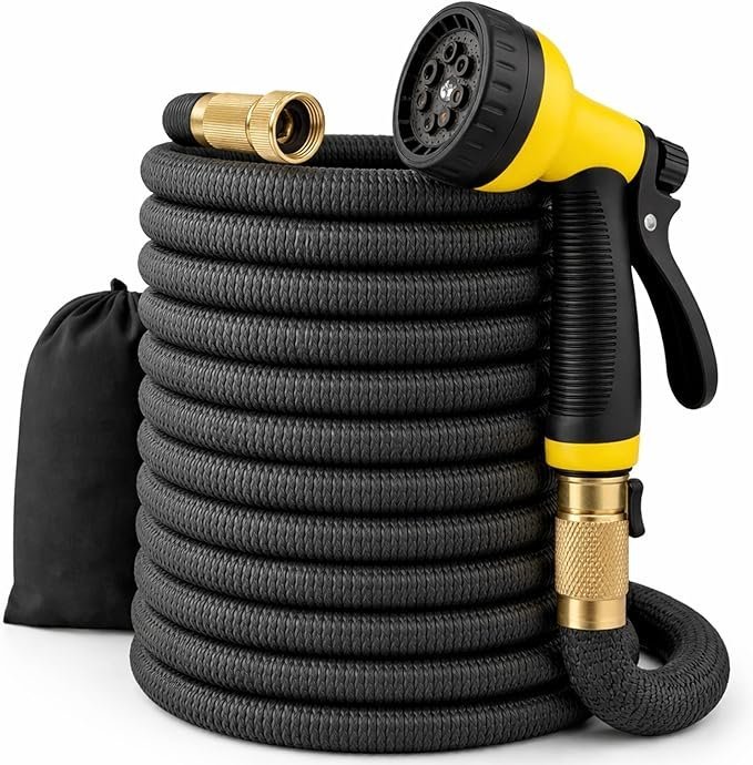 81d8G7FCvVL._AC_SX679_.jpg J&B XpandaHose 150ft Expandable Garden Hose – Ultra-Strong 3750D, 4-Layer Latex Core, Brass 3/4″ Connectors, 10-Pattern Nozzle & Storage Bag – Lightweight, Kink-Reducing, Leak-Resistant - Image 1