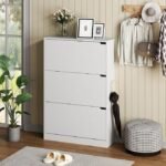 BORNOON Shoe Cabinet with 3 Flip Drawers, Hidden Wood Shoe Cabinet,Freestanding Shoe Storage Cabinet for Entryway Hallway.White. 47.2″ H*31.5″ W*9.45″ D. - Image 4