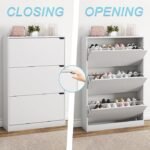 BORNOON Shoe Cabinet with 3 Flip Drawers, Hidden Wood Shoe Cabinet,Freestanding Shoe Storage Cabinet for Entryway Hallway.White. 47.2″ H*31.5″ W*9.45″ D. - Image 2