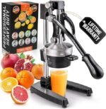 Zulay Kitchen Cast Iron Juicer – Easy-to-Clean Heavy-Duty Manual Juicer, Professional Citrus Juicer – Stainless Steel Lemon Squeezer – Manual Citrus Press & Orange Squeezer – Orange Juicer (Black)
