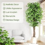 7ft Large Ficus Artificial Trees with Natural Curved Trunks, 84″ Tall Lush Faux Tree for Home Decor Indoor, Green Lifelike Fake Ficus Tree Artificial Plants in Pot（Set of 2） - Image 3